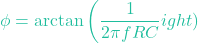 \[ \phi = \arctan \left( \frac{1}{2 \pi f R C} ight) \]