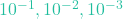 10^{-1}, 10^{-2}, 10^{-3}