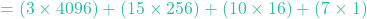 = (3 \times 4096) + (15 \times 256) + (10 \times 16) + (7 \times 1)