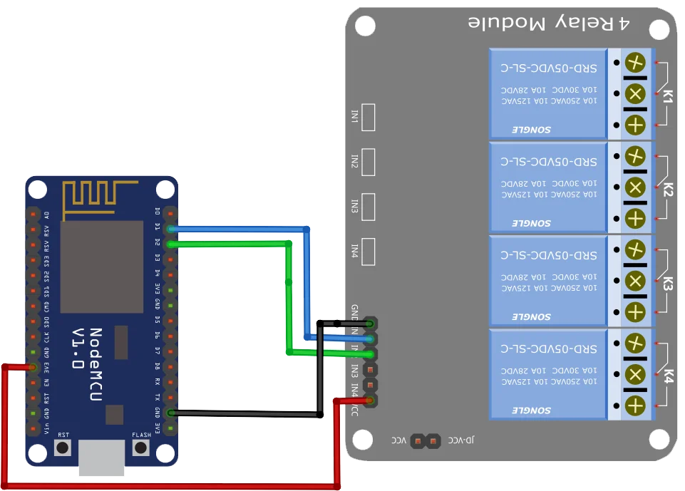 NodeMCU ESP8266 Kullanımı ve Fonksiyonları : Bölüm 2 nodemcu esp8266,nodemcu esp866 kullanımı,nodemcu esp8266 fonksiyonları NodeMCU Çiftli Röle Bağlantı Şeması