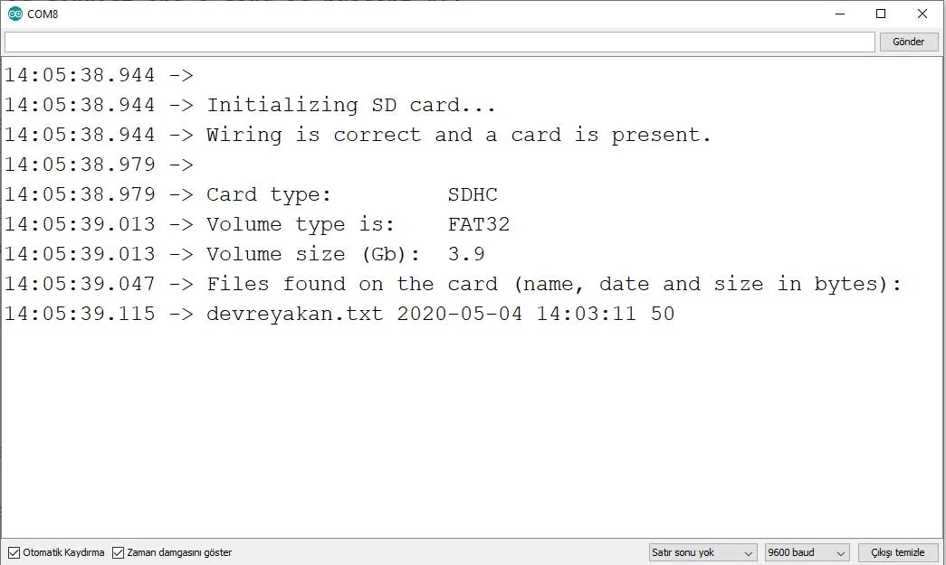 Arduino SD Kart Kullanımı arduino sd kart