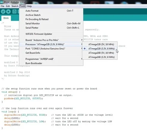Arduino IDE İşlemci Seçimi