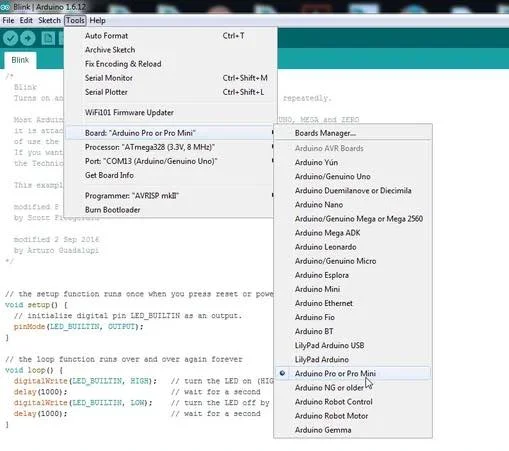 Arduino IDE Pro Mini Kart Seçimi