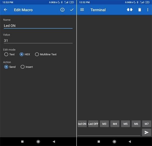Serial Bluetooth Terminal Mobil Uygulama Buton Ayarları