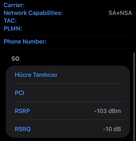 Saha 5G Testi Cihaz Ekranı
